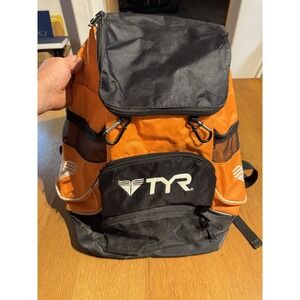 TYR Alliance 45L Large Swim Bag Backpack Orange and Navy Blue Triathlon
